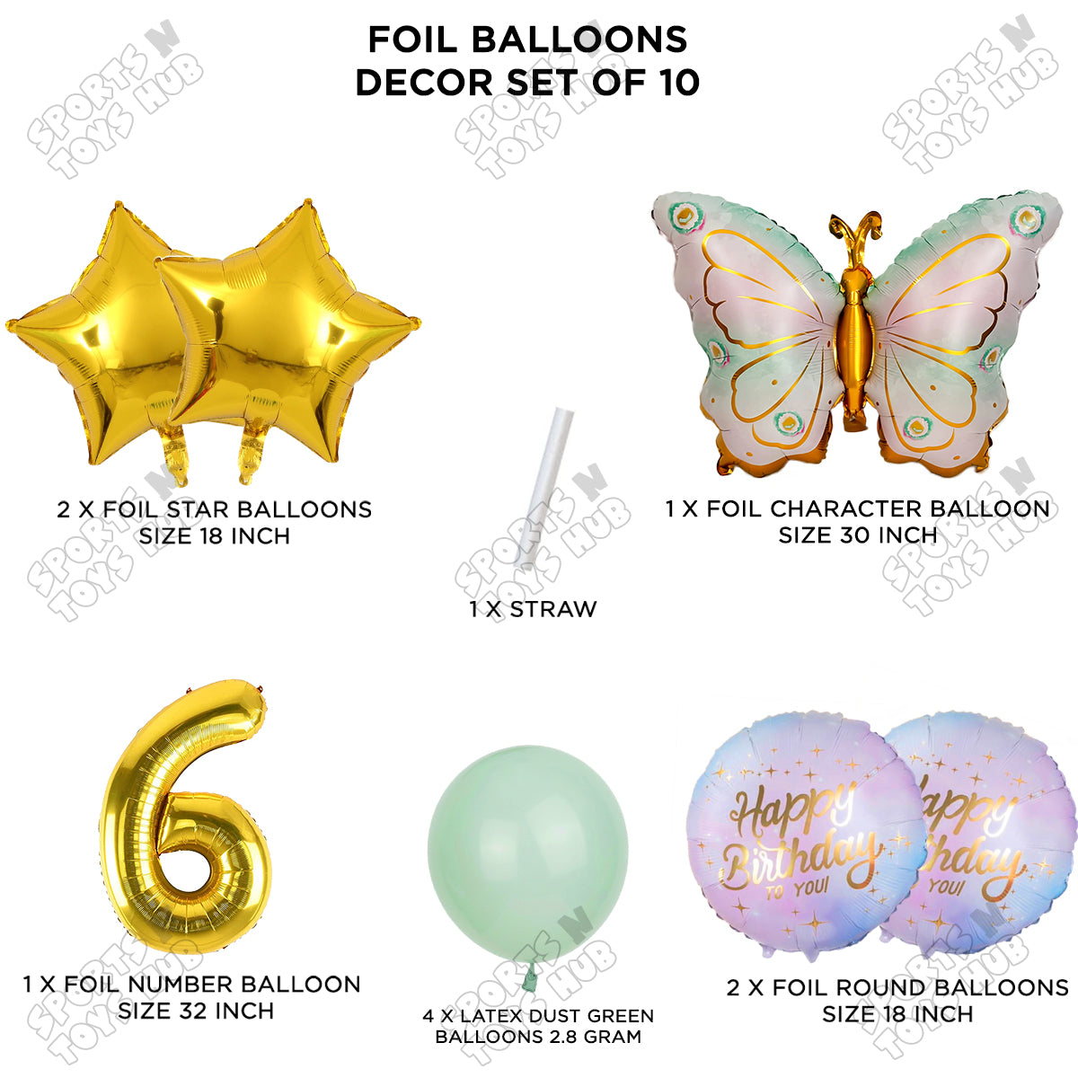 Butterfly Wing Pattern Pack Of 10 Foil Balloon Set