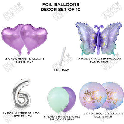 Gradient Blue & Purple Butterfly Pack Of 10 Foil Balloon Set