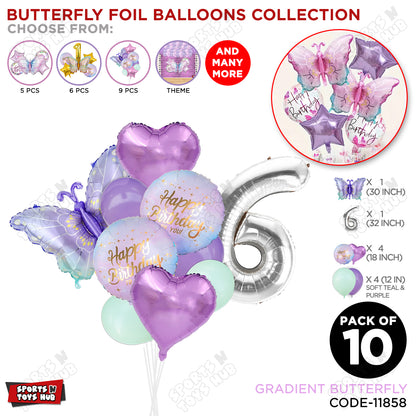 Gradient Blue & Purple Butterfly Pack Of 10 Foil Balloon Set