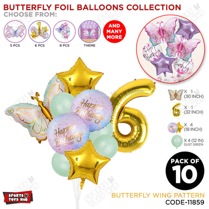 Butterfly Wing Pattern Pack Of 10 Foil Balloon Set