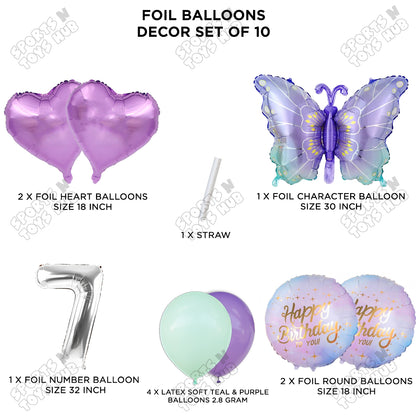 Gradient Blue & Purple Butterfly Pack Of 10 Foil Balloon Set
