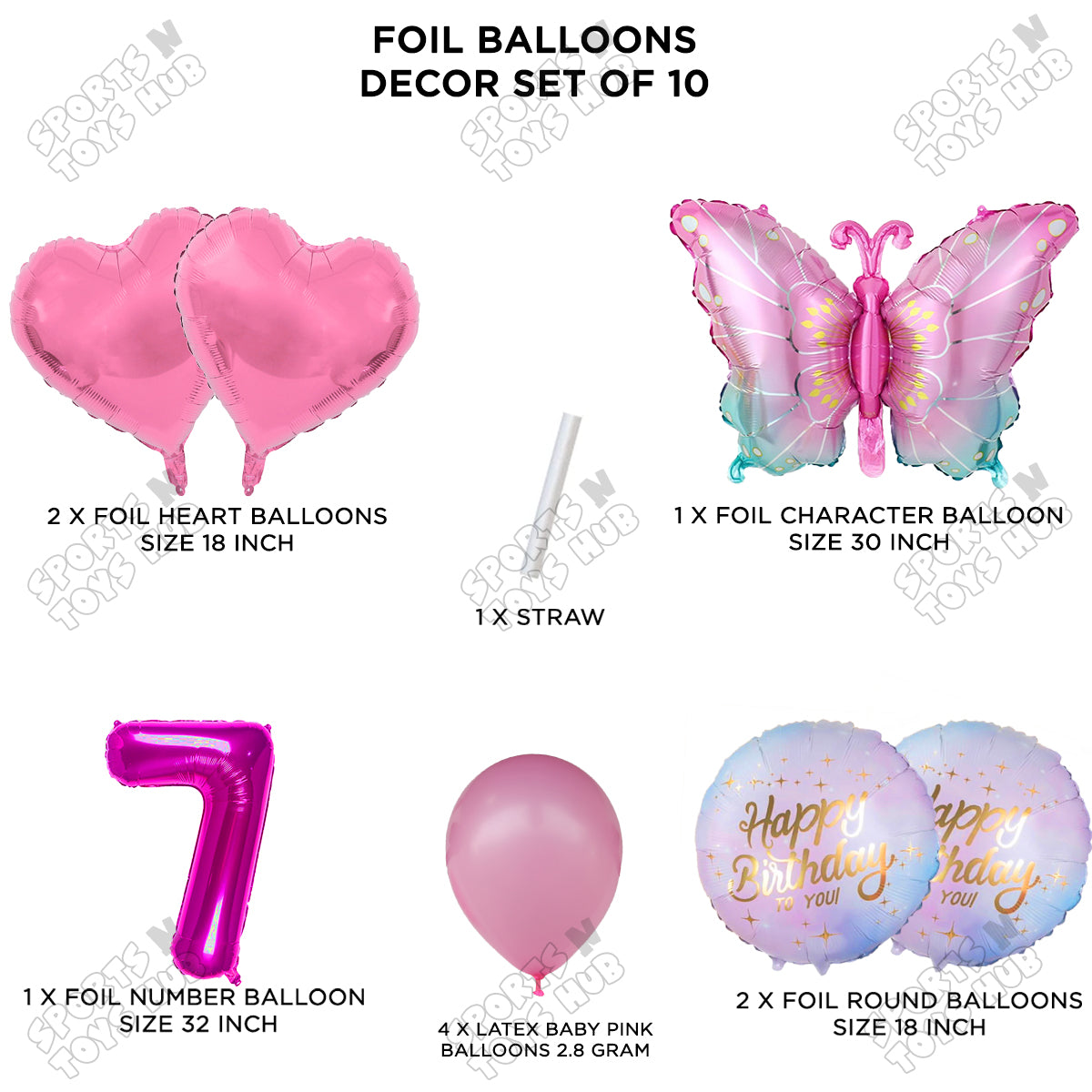 Gradient Blue & Pink Butterfly Pack Of 10 Foil Balloon Set