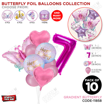 Gradient Blue & Pink Butterfly Pack Of 10 Foil Balloon Set