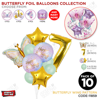 Butterfly Wing Pattern Pack Of 10 Foil Balloon Set