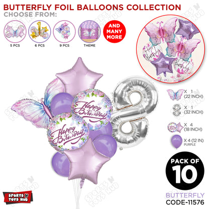 Butterfly Pack Of 10 Foil Balloon Set