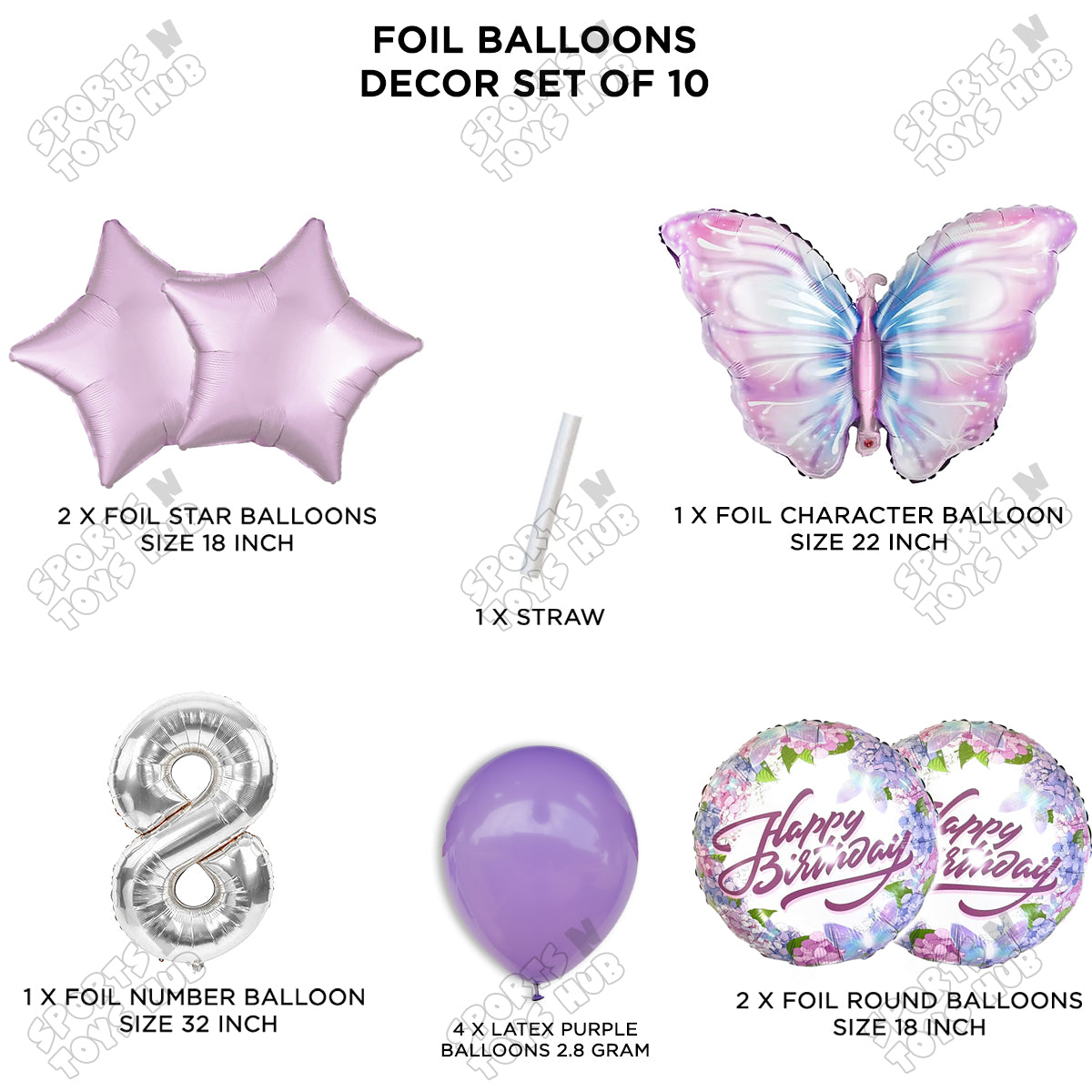 Butterfly Pack Of 10 Foil Balloon Set