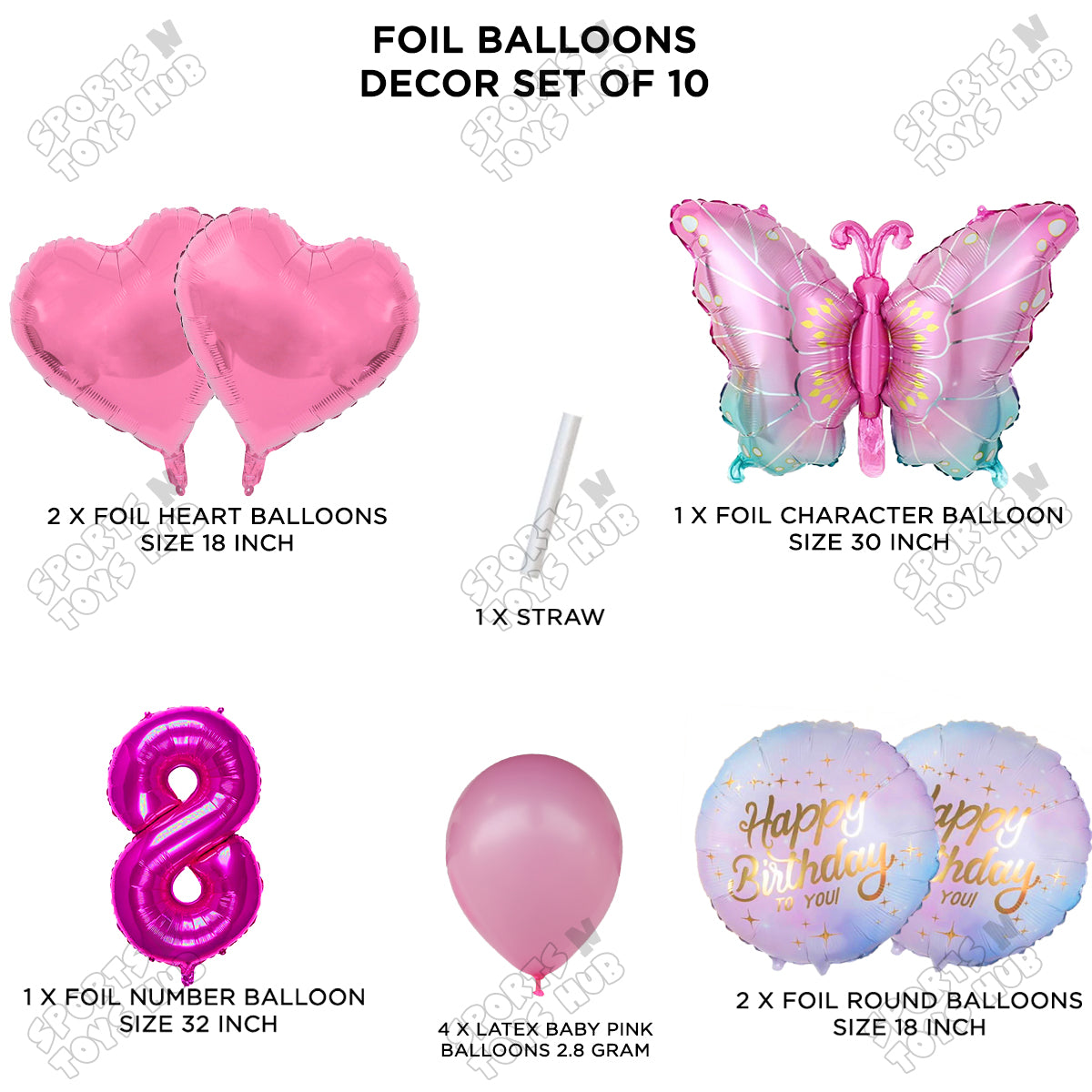 Gradient Blue & Pink Butterfly Pack Of 10 Foil Balloon Set