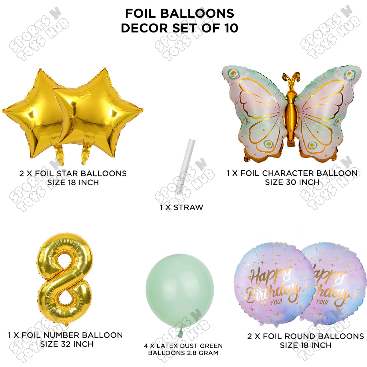 Butterfly Wing Pattern Pack Of 10 Foil Balloon Set