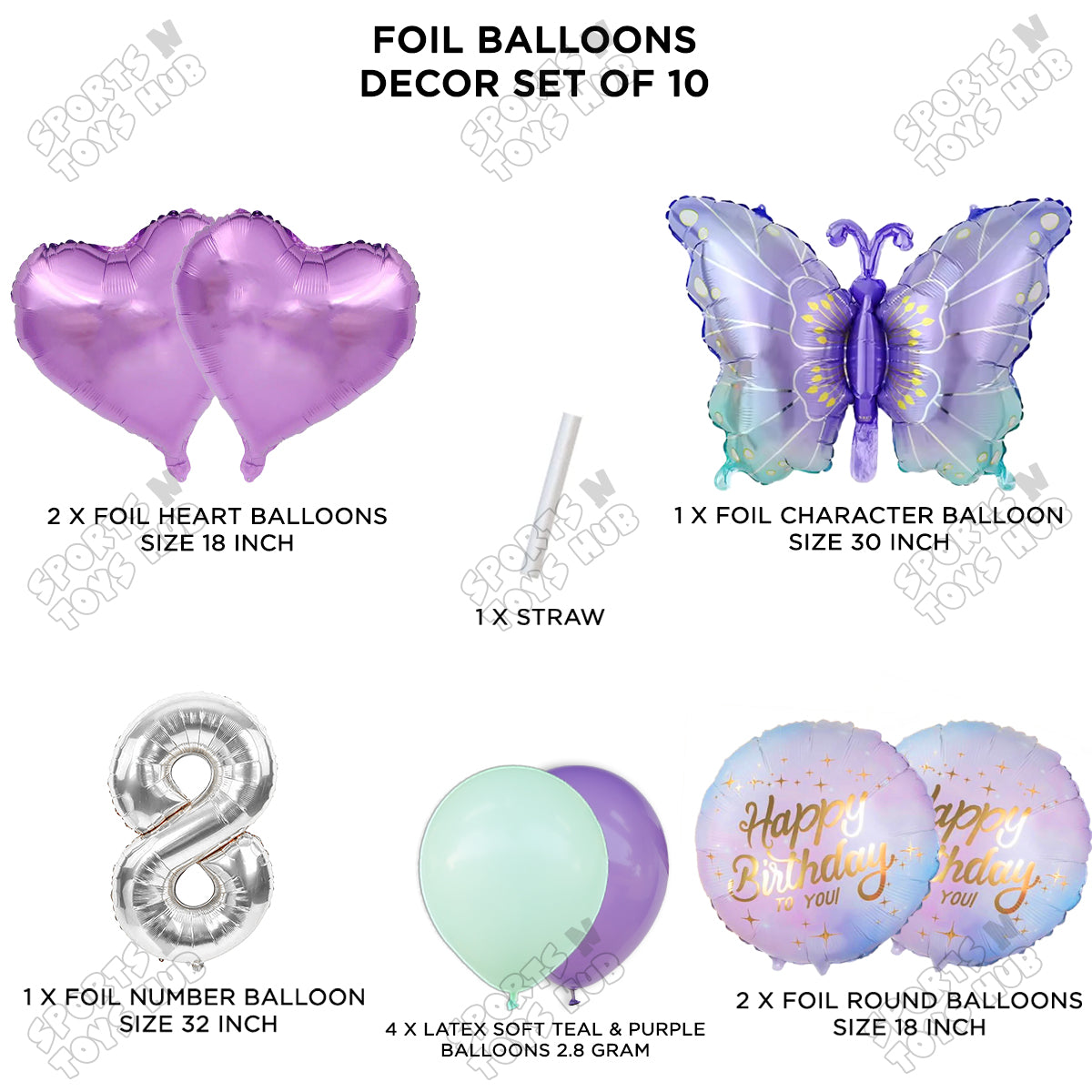 Gradient Blue & Purple Butterfly Pack Of 10 Foil Balloon Set