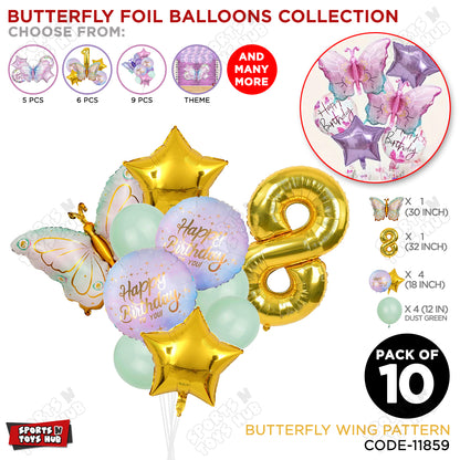 Butterfly Wing Pattern Pack Of 10 Foil Balloon Set