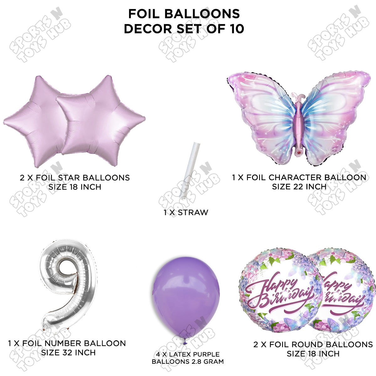 Butterfly Pack Of 10 Foil Balloon Set