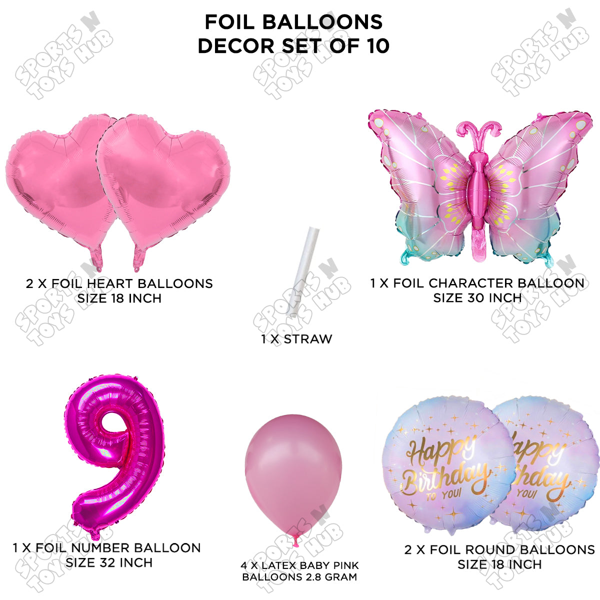 Gradient Blue & Pink Butterfly Pack Of 10 Foil Balloon Set