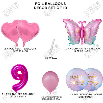 Gradient Blue & Pink Butterfly Pack Of 10 Foil Balloon Set