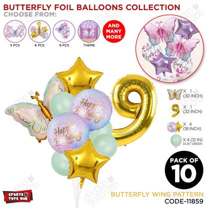 Butterfly Wing Pattern Pack Of 10 Foil Balloon Set