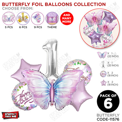 Butterfly Pack Of 6 Foil Balloon Set