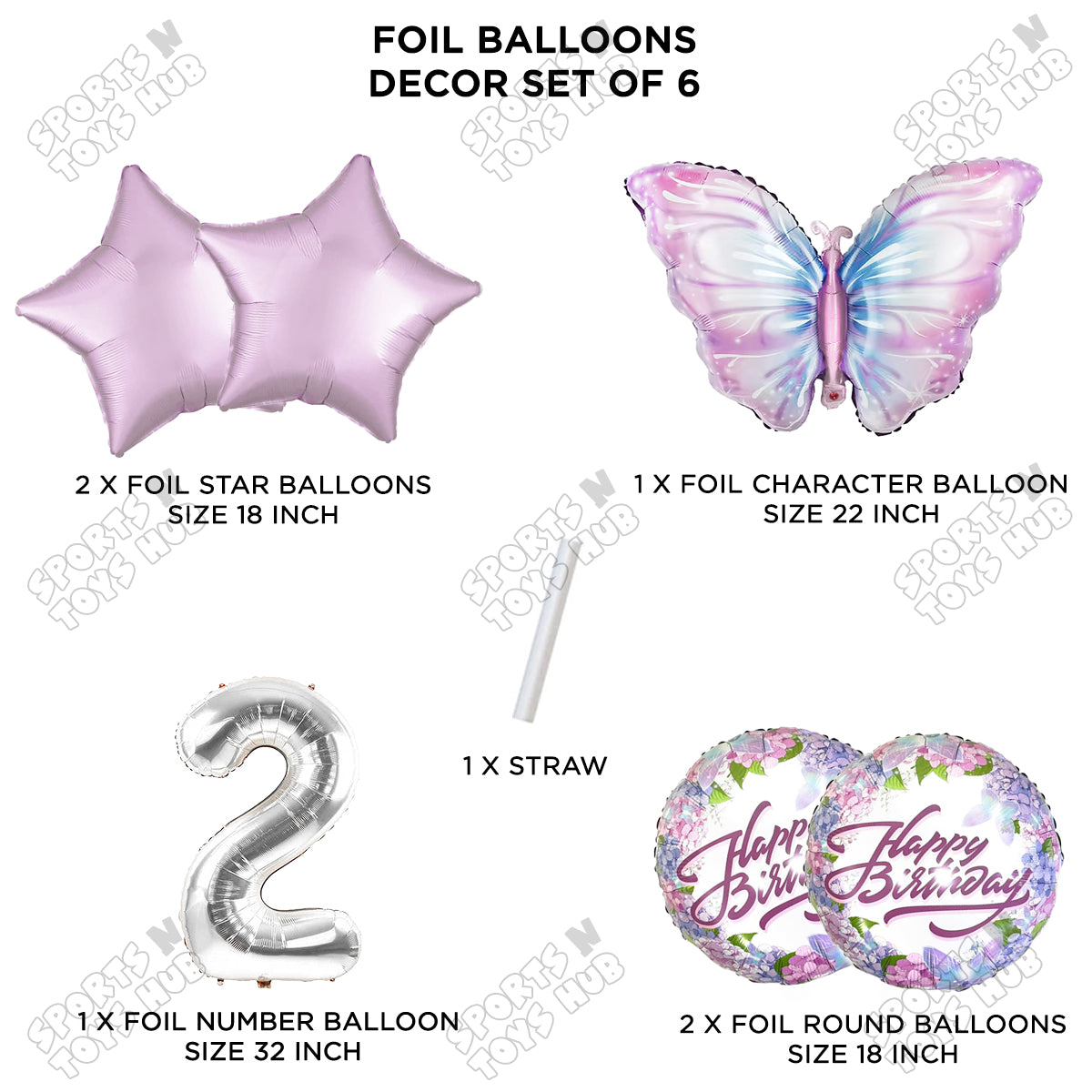 Butterfly Pack Of 6 Foil Balloon Set