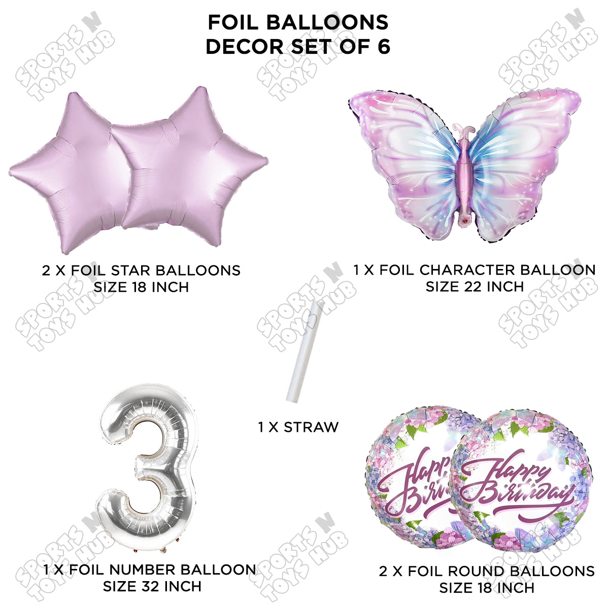 Butterfly Pack Of 6 Foil Balloon Set