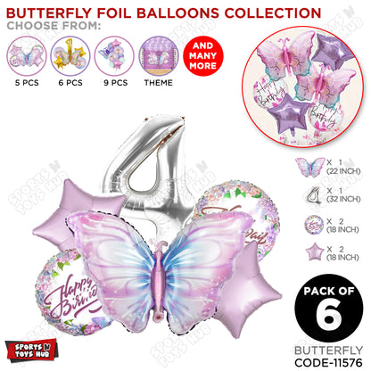 Butterfly Pack Of 6 Foil Balloon Set