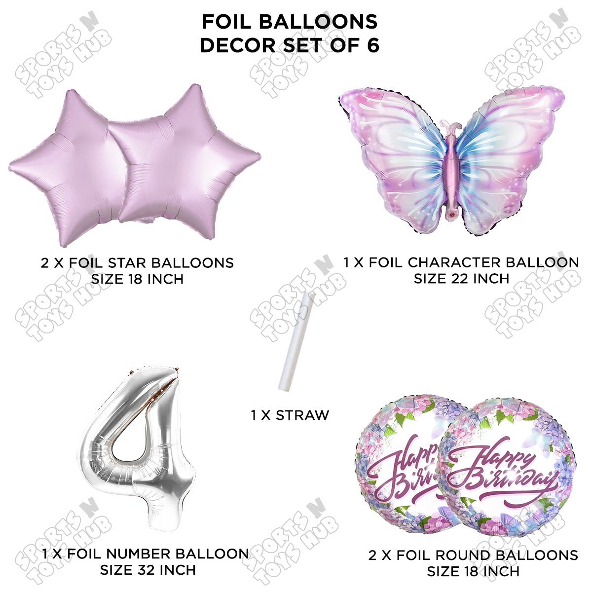 Butterfly Pack Of 6 Foil Balloon Set