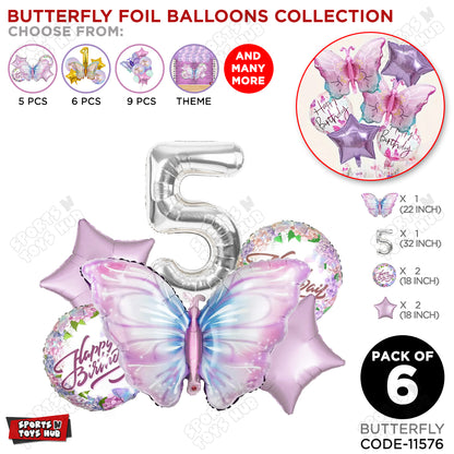 Butterfly Pack Of 6 Foil Balloon Set