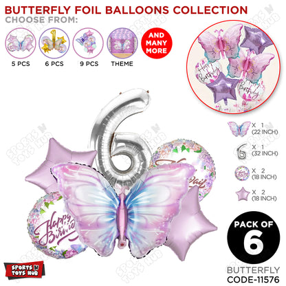 Butterfly Pack Of 6 Foil Balloon Set