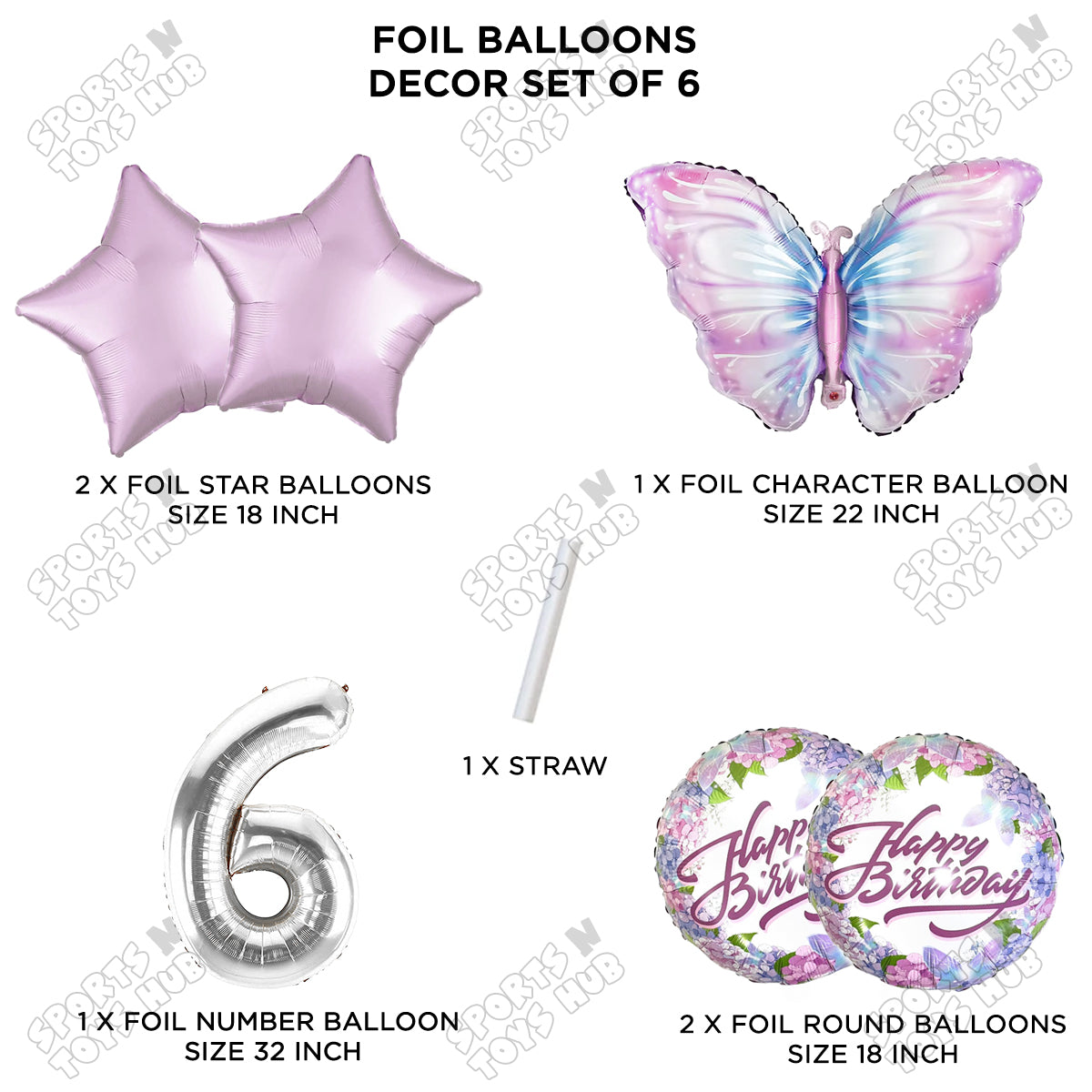 Butterfly Pack Of 6 Foil Balloon Set