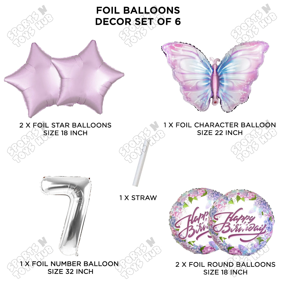 Butterfly Pack Of 6 Foil Balloon Set