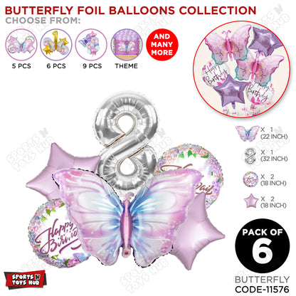 Butterfly Pack Of 6 Foil Balloon Set