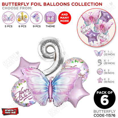 Butterfly Pack Of 6 Foil Balloon Set