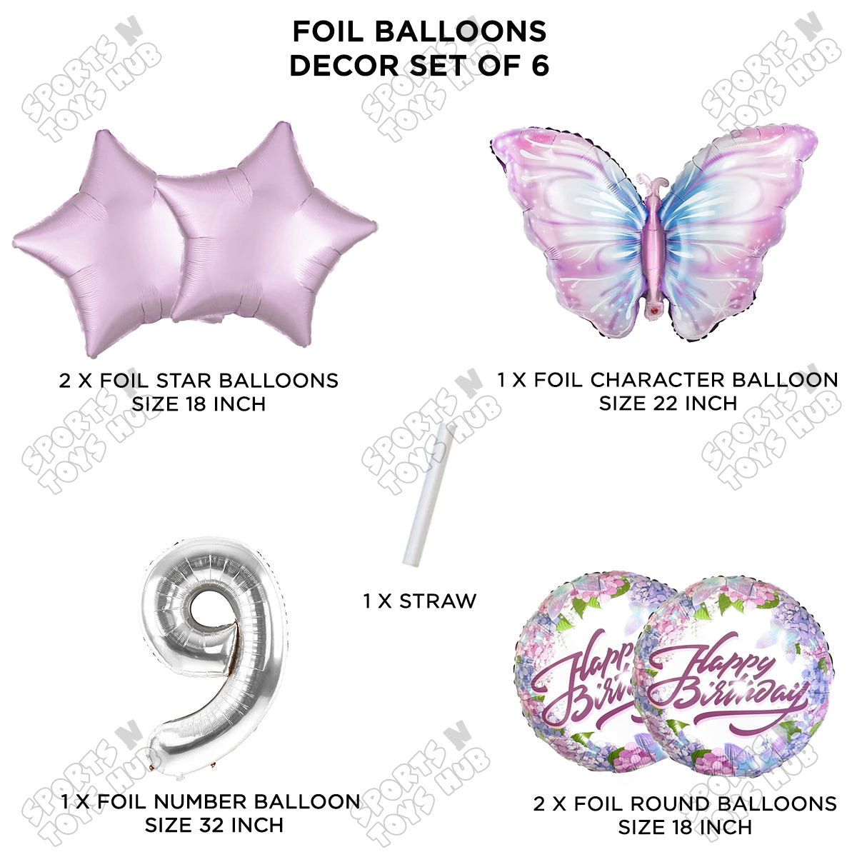 Butterfly Pack Of 6 Foil Balloon Set
