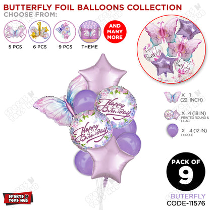 Butterfly Pack Of 9 Foil Balloon Set