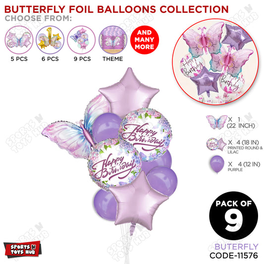 Butterfly Pack Of 9 Foil Balloon Set