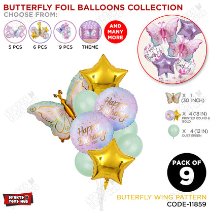 Butterfly Wing Pattern Pack Of 9 Foil Balloon Set