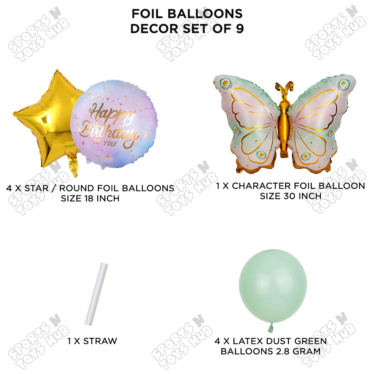 Butterfly Wing Pattern Pack Of 9 Foil Balloon Set