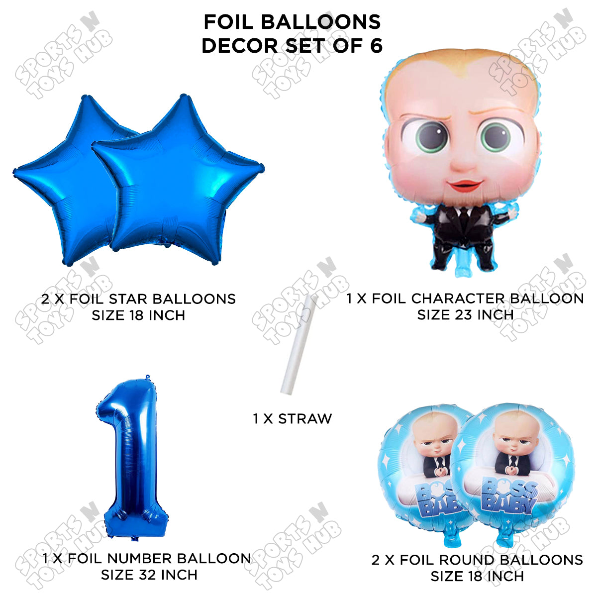 B_o_s_s B@by Pack Of 6 Foil Balloon Set