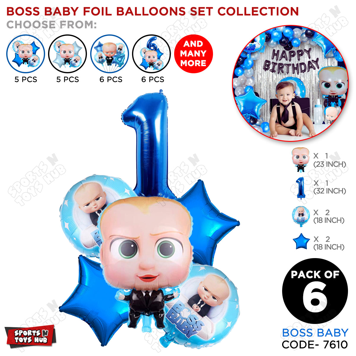 B_o_s_s B@by Pack Of 6 Foil Balloon Set