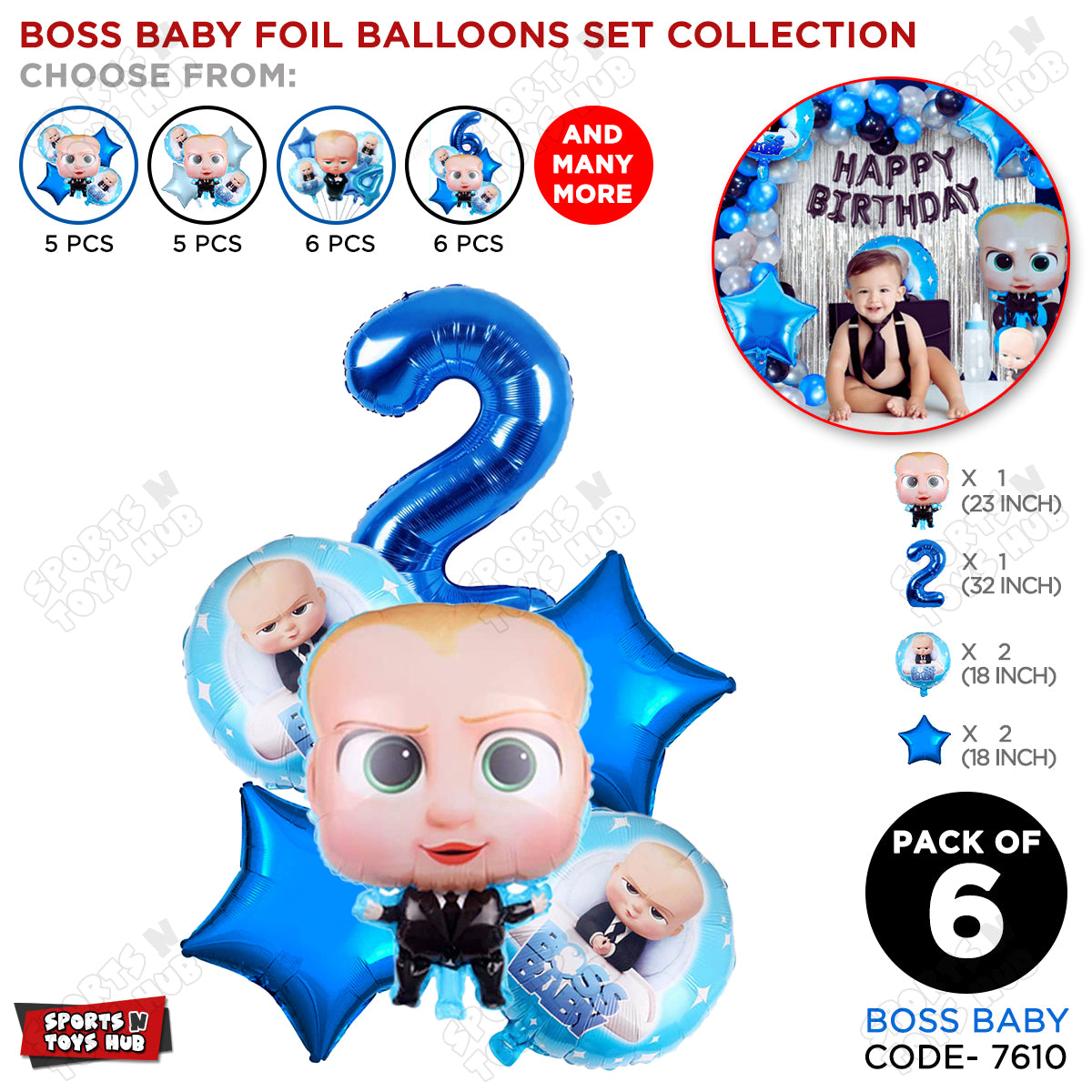 B_o_s_s B@by Pack Of 6 Foil Balloon Set