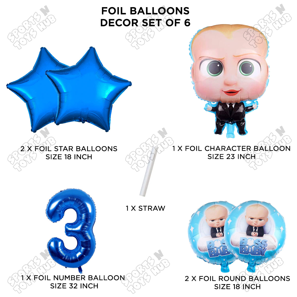 B_o_s_s B@by Pack Of 6 Foil Balloon Set