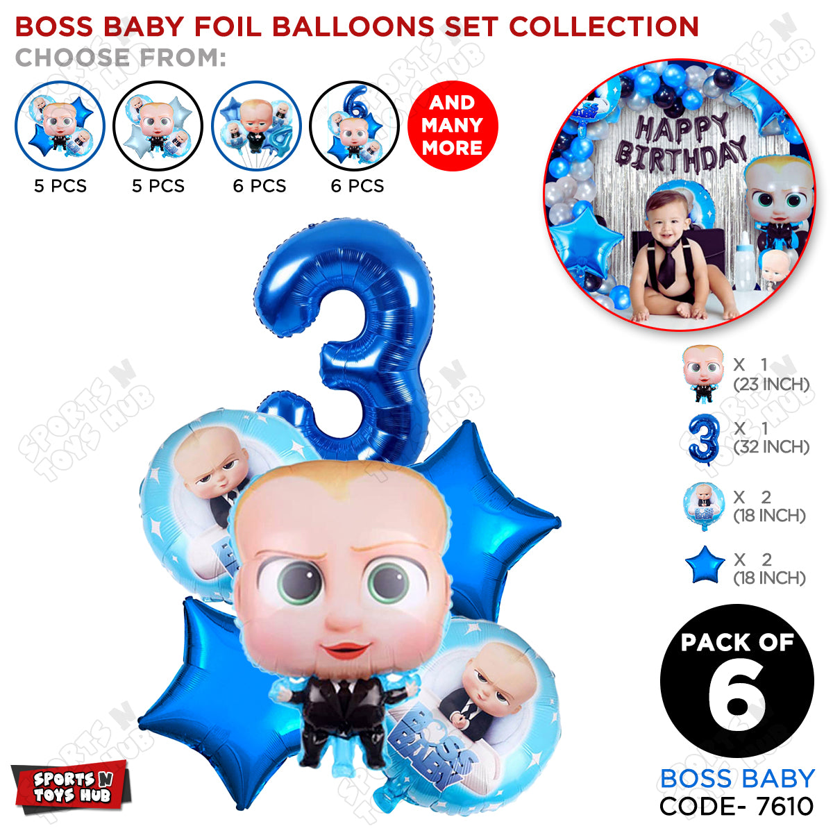 B_o_s_s B@by Pack Of 6 Foil Balloon Set