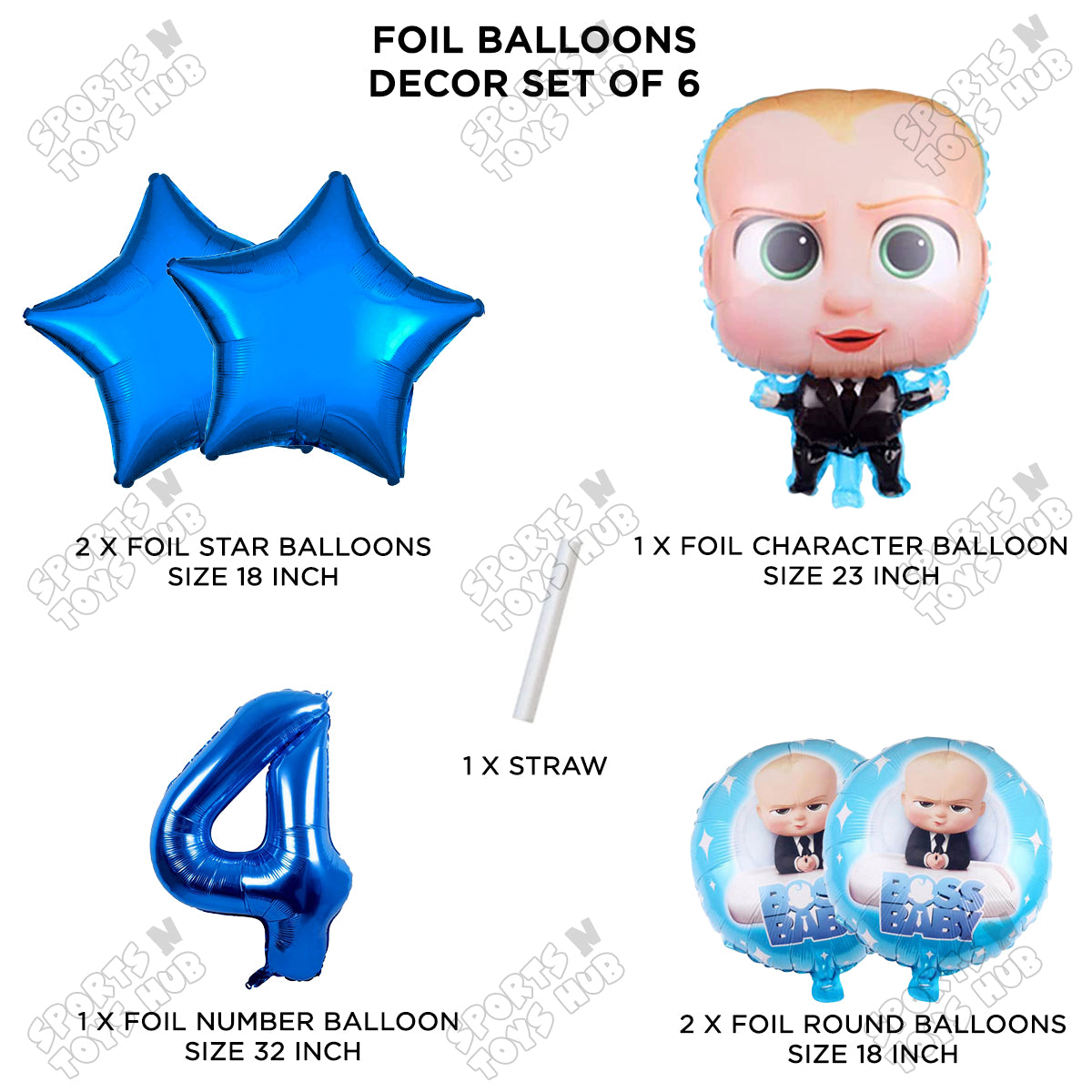 B_o_s_s B@by Pack Of 6 Foil Balloon Set