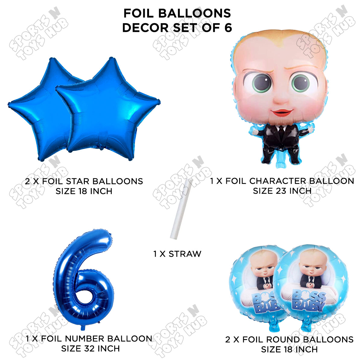 B_o_s_s B@by Pack Of 6 Foil Balloon Set