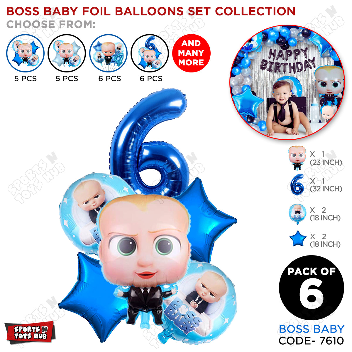 B_o_s_s B@by Pack Of 6 Foil Balloon Set