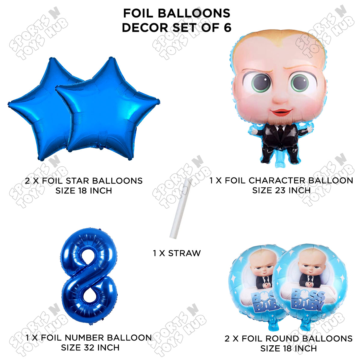 B_o_s_s B@by Pack Of 6 Foil Balloon Set