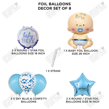 Baby Boy Foil Balloon - Pack Of 8