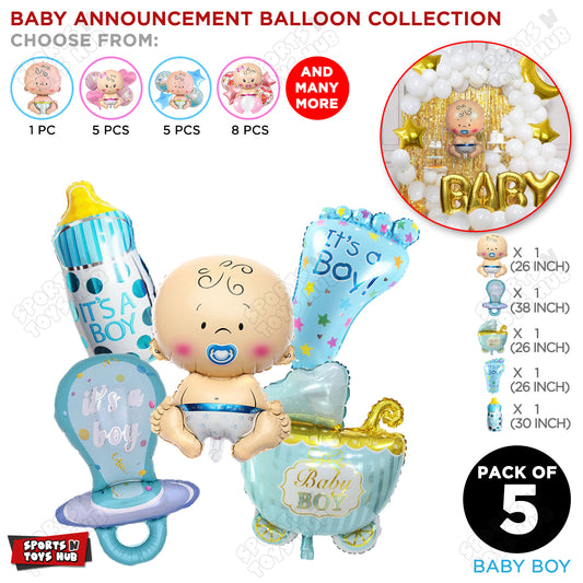 Baby Boy Character Foil Balloon - Pack Of 5
