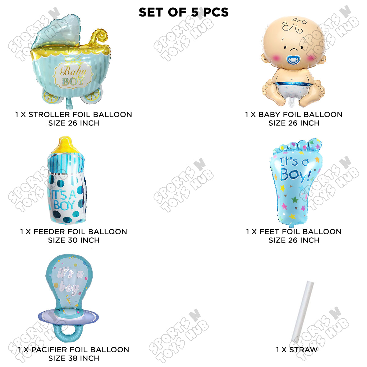 Baby Boy Character Foil Balloon - Pack Of 5