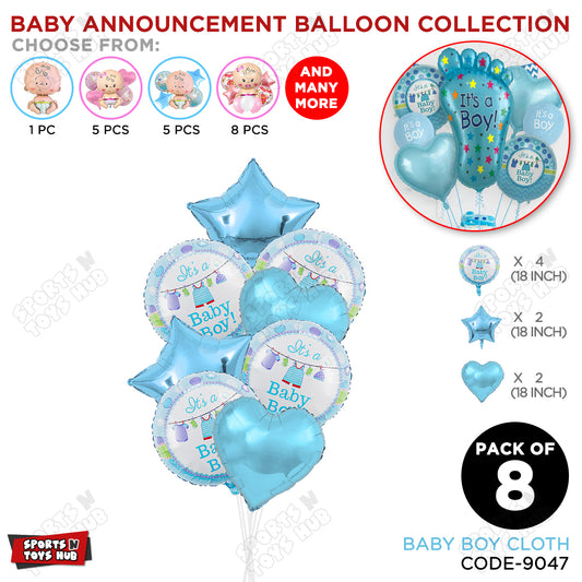 Baby Announcement Baby Boy Cloth Round Foil Balloon - Pack Of 8