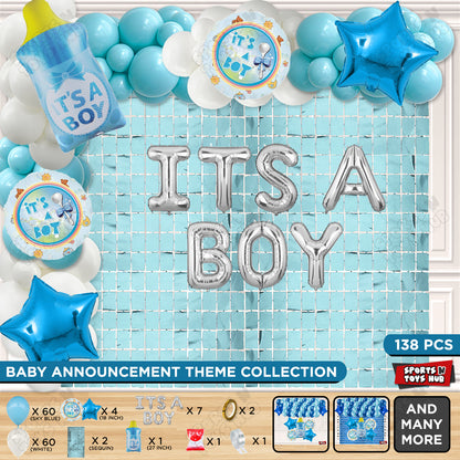 Feeder Foil Balloon With Its A Boy Foil Letter Arch Dark Blue & White Color Theme - Pack Of 138