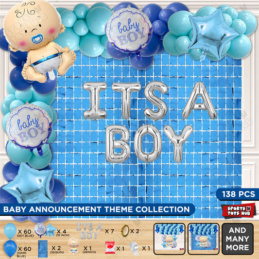 Baby Boy Foil Balloon Set With Its A Boy Foil Letter Arch Theme - Pack Of 138