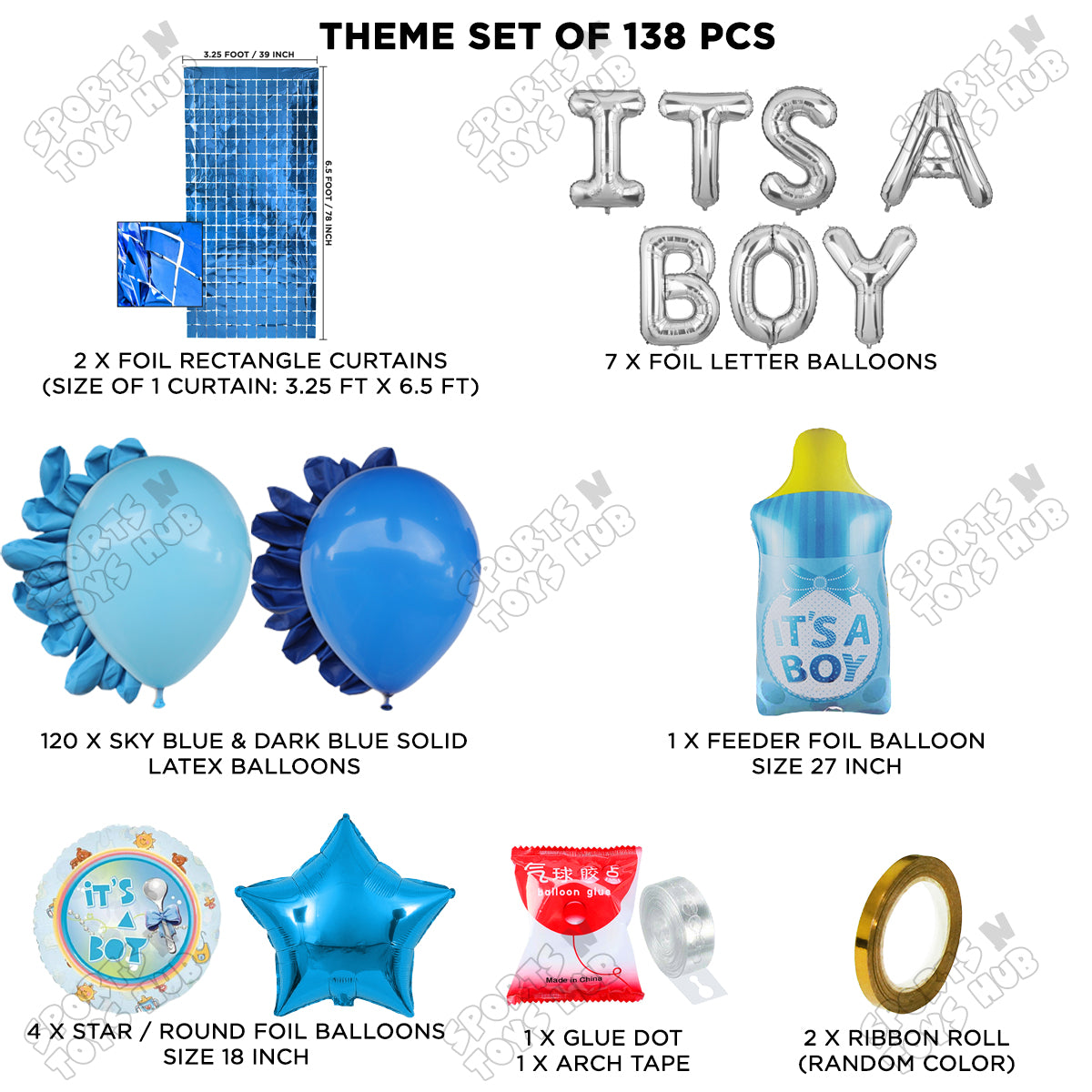 Feeder Foil Balloon With Its A Boy Foil Letter Arch Theme - Pack Of 138